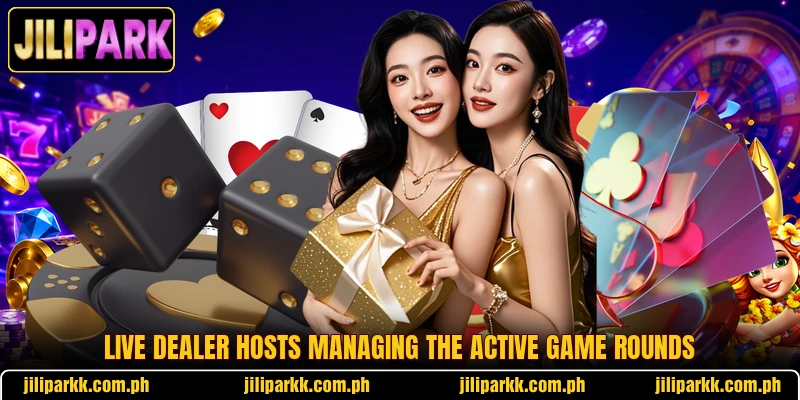 Live dealer hosts managing the active game rounds