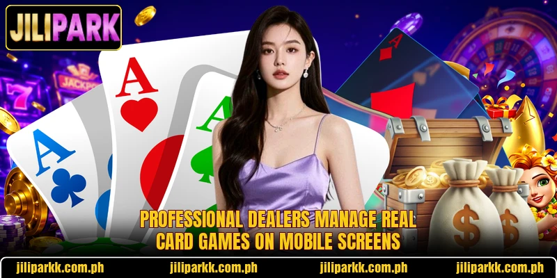 Professional dealers manage real card games on mobile screens Professional dealers manage real card games on mobile screens