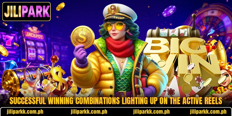 Successful winning combinations lighting up on the active reels