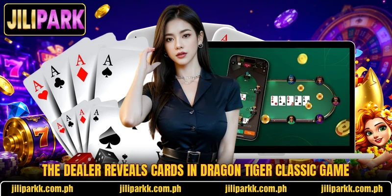 The dealer reveals cards in Dragon Tiger Classic game