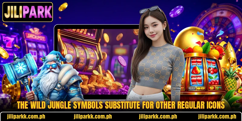 The wild jungle symbols substitute for other regular icons
